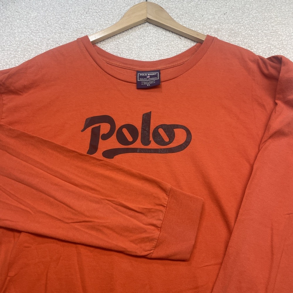 Polo Sport T-Shirt Mens XL Orange Long Sleeve‎ Ralph Lauren Graphic Logo Tee